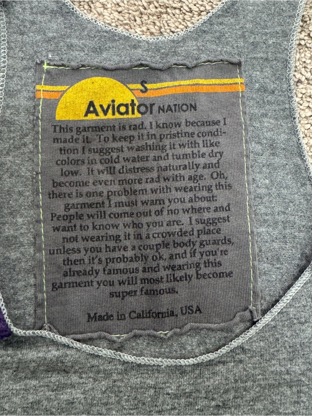 Aviator Nation Heather Grey Racerback Tank with Pink & Purple Shoulder Stripes - Picture 2 of 4